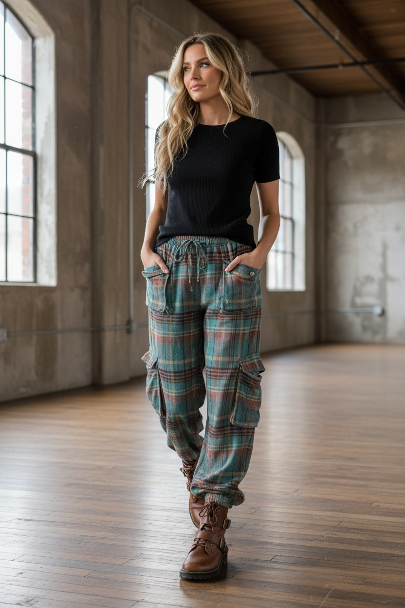 Angie Plaid Cargo Jogger