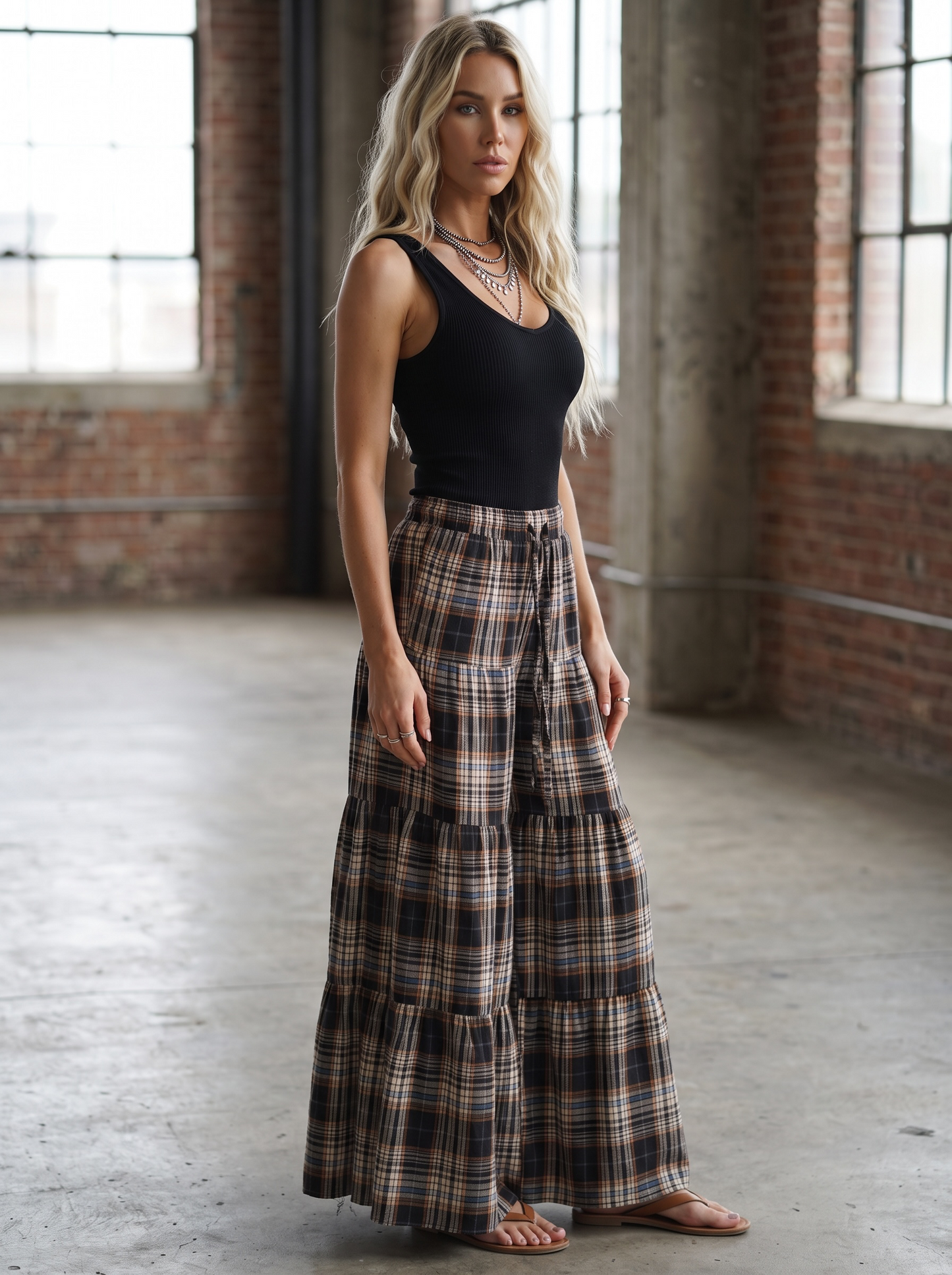 Plaid Wide Leg Pants