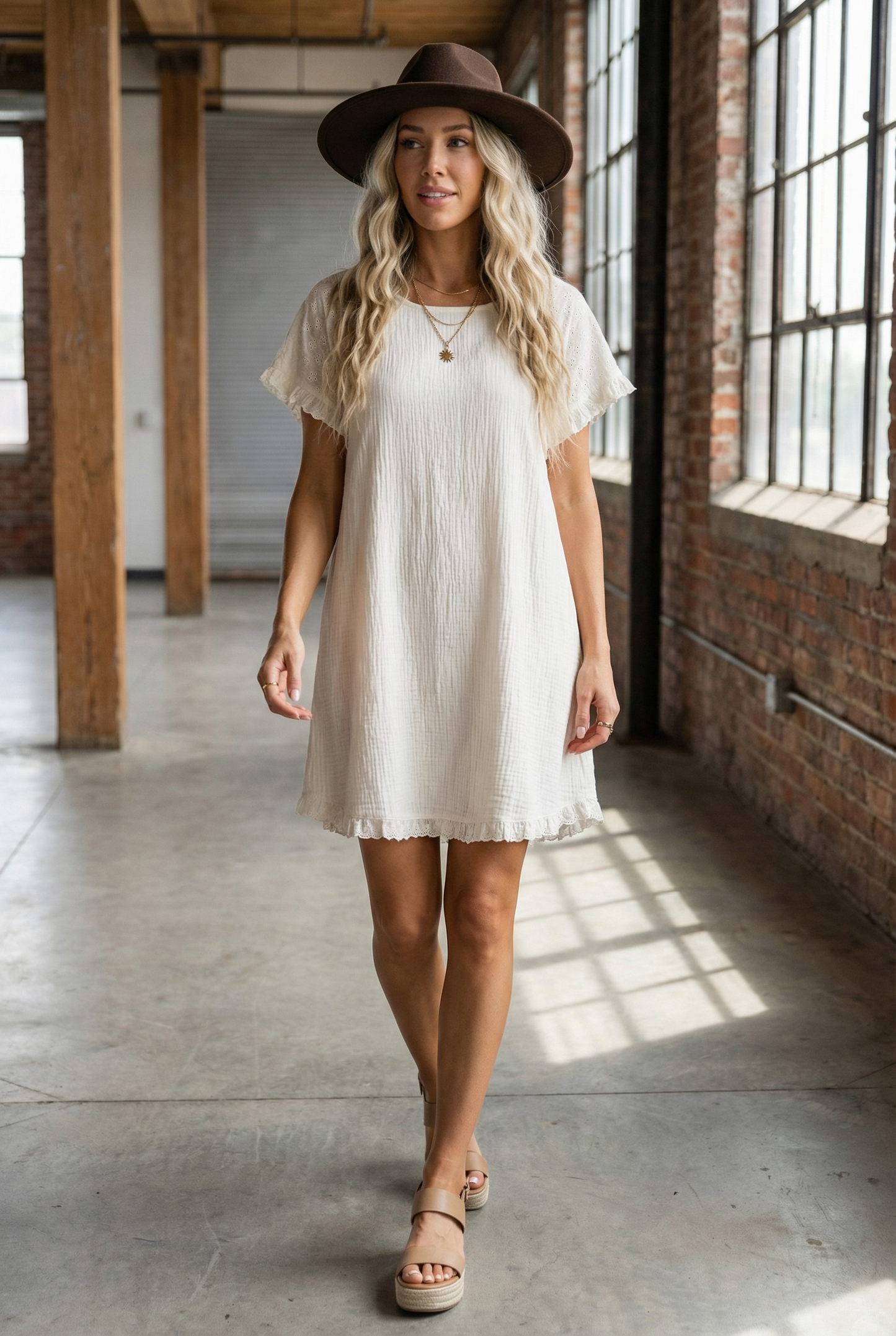 Umgee Eyelet Cotton Gauze Dress