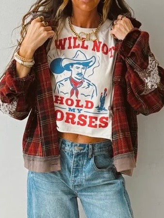 POL Plaid Star Patch Hooded Jacket