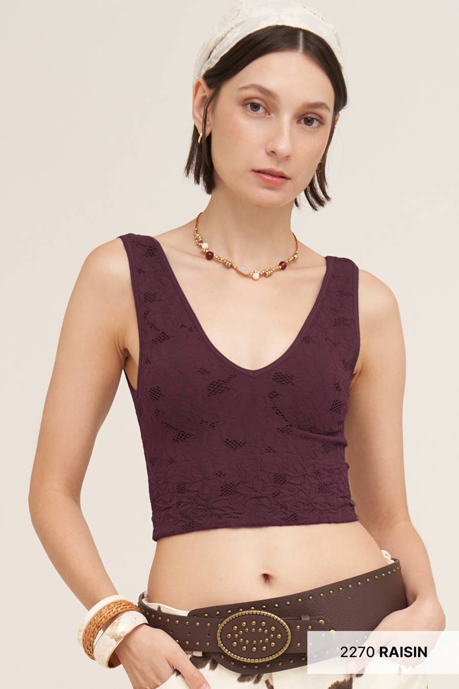 NS8309 -  Lace V Neck Tank Top