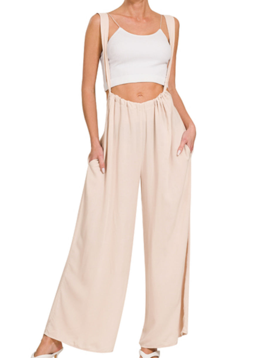 Woven Tie Back Suspender Jumpsuit