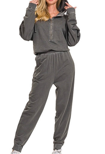 Washed Hoodie Jumpsuit