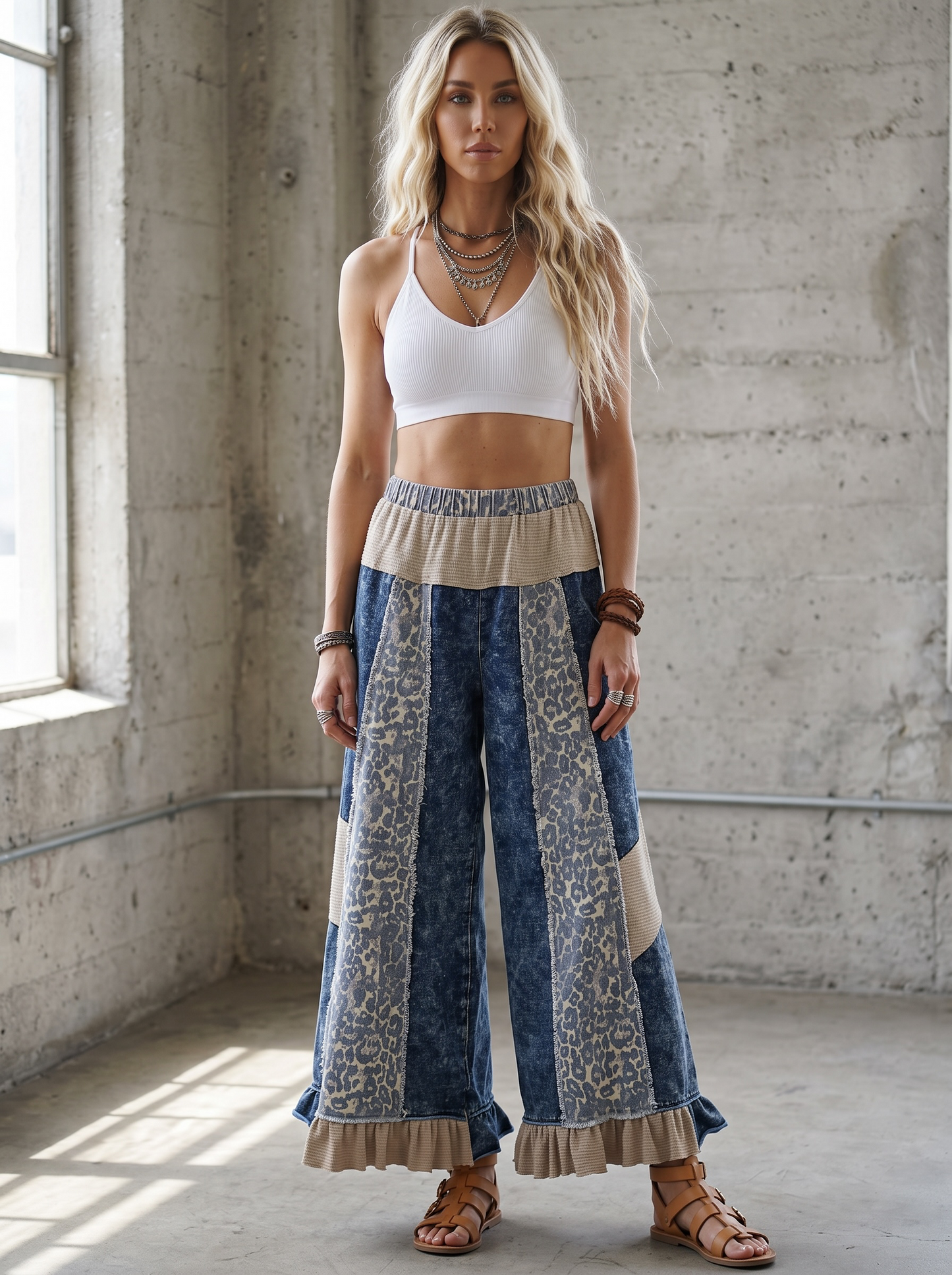 POL French Terry Ruffle Hem Pants
