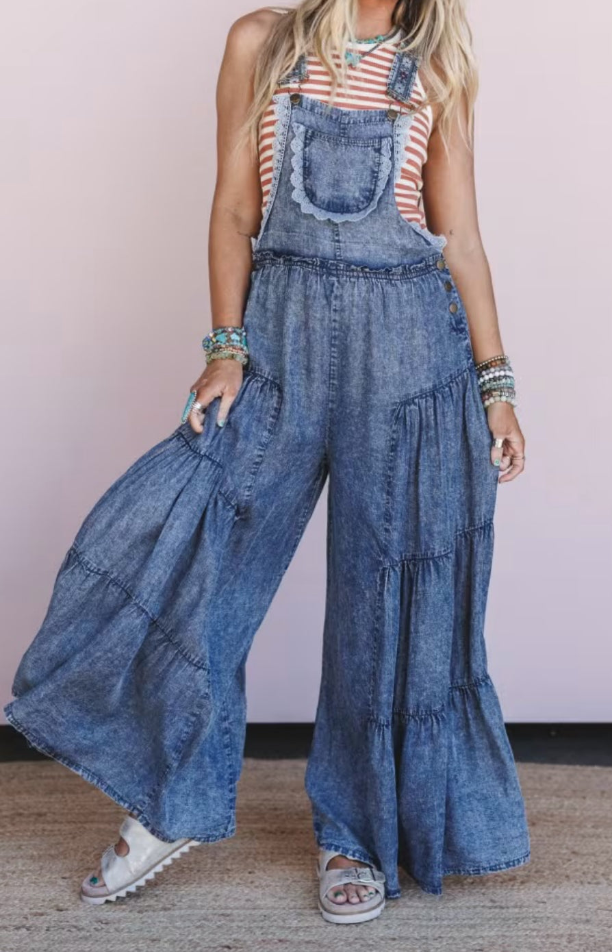 Eesome Washed Tiered Overalls