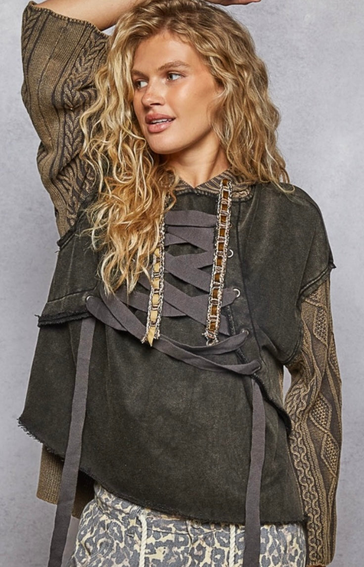 POL Lace Up Cable Hoodie