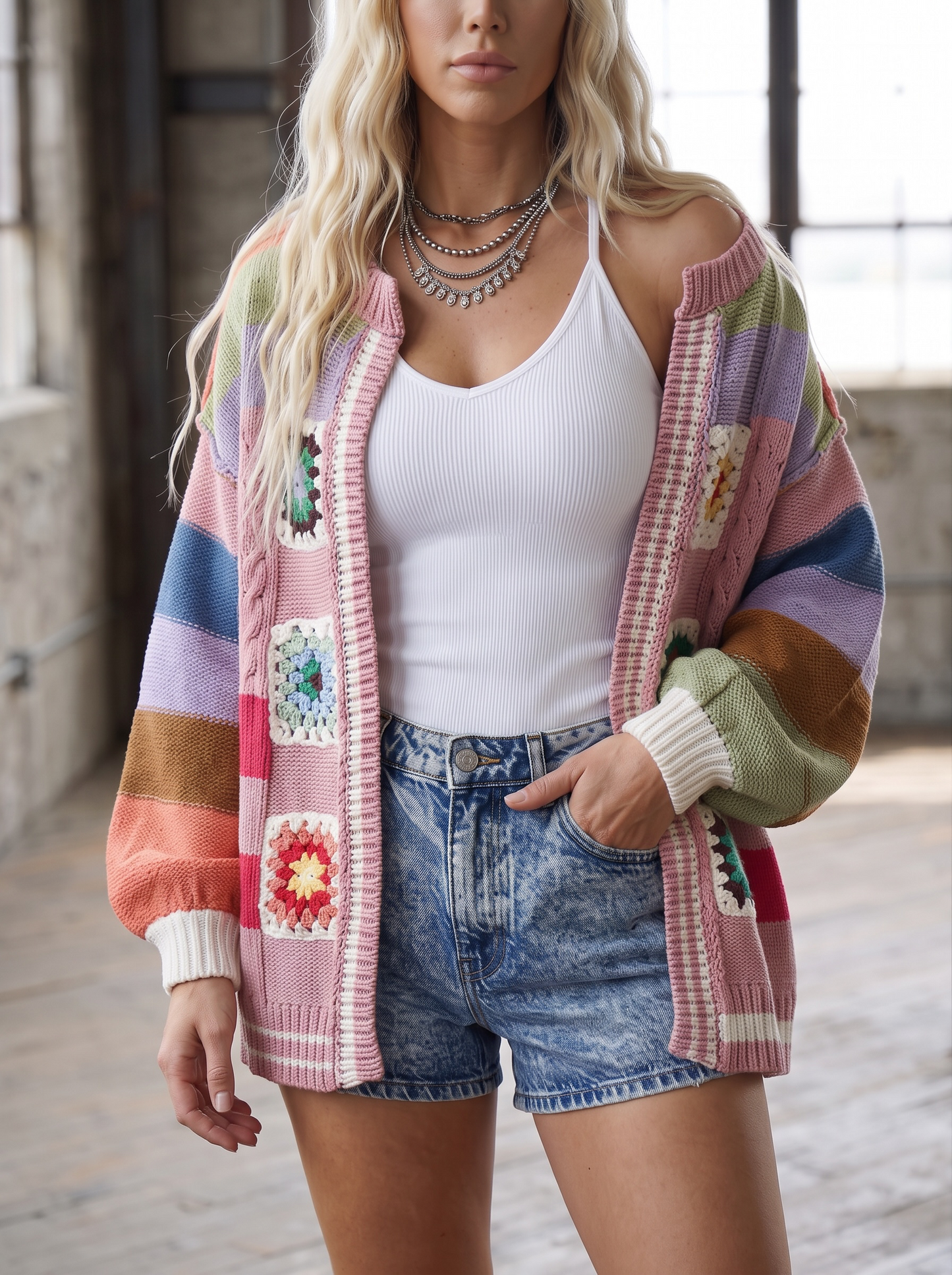 PREORDER - POL Chenille Granny Tile Cardigan