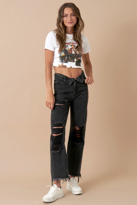 Flip Waist Straight Leg Jeans