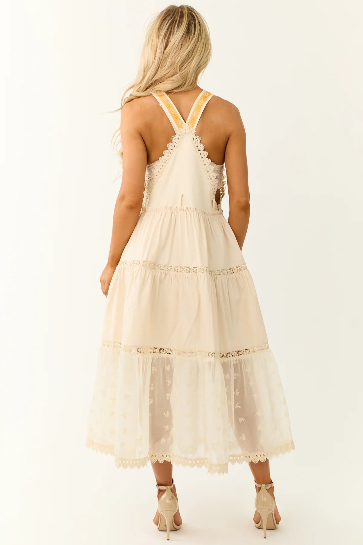 Laced and Tiered Romantic Overall Maxi Dress