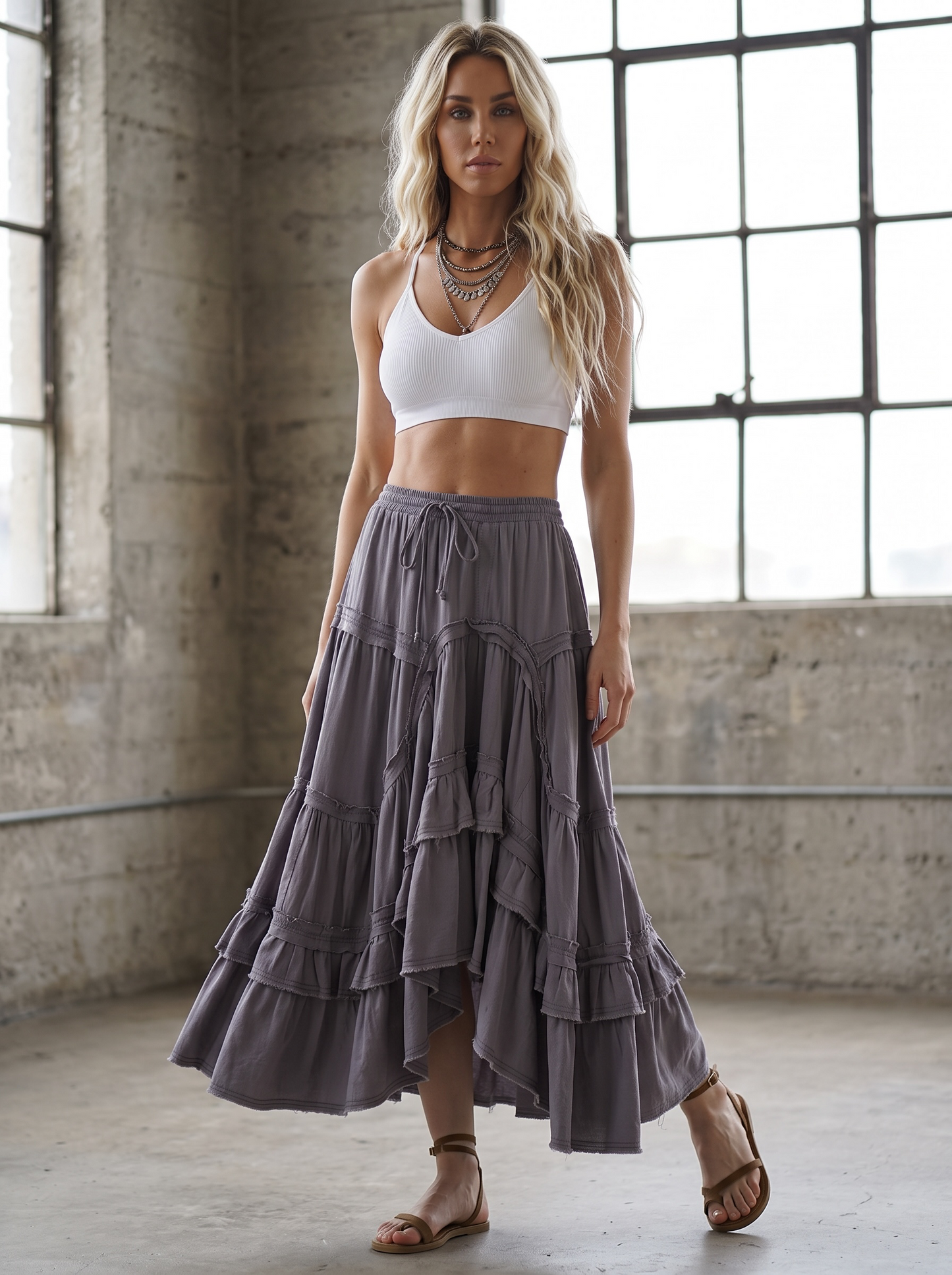 Bluevelvet Tiered Asymmetrical Maxi Skirt