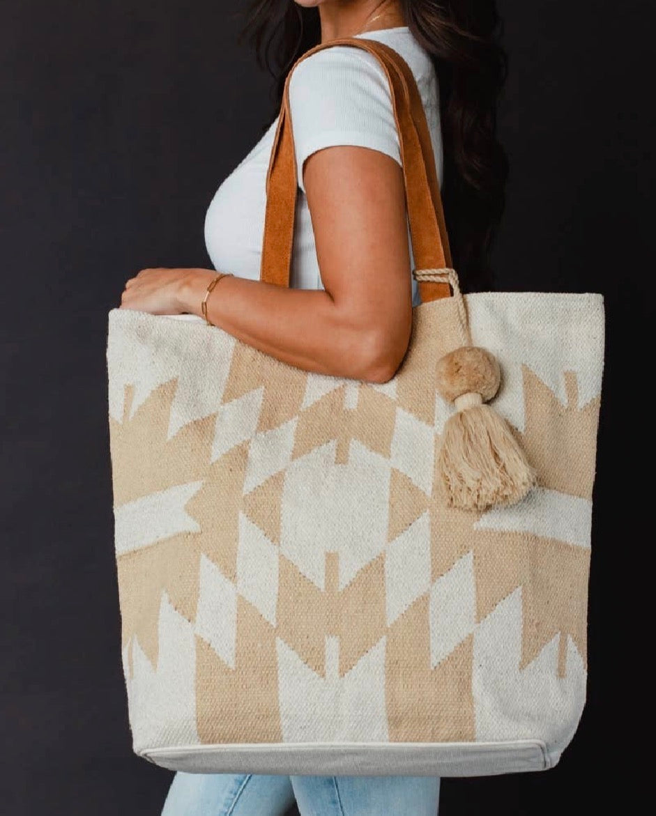 Cream & Tan Aztec Tote