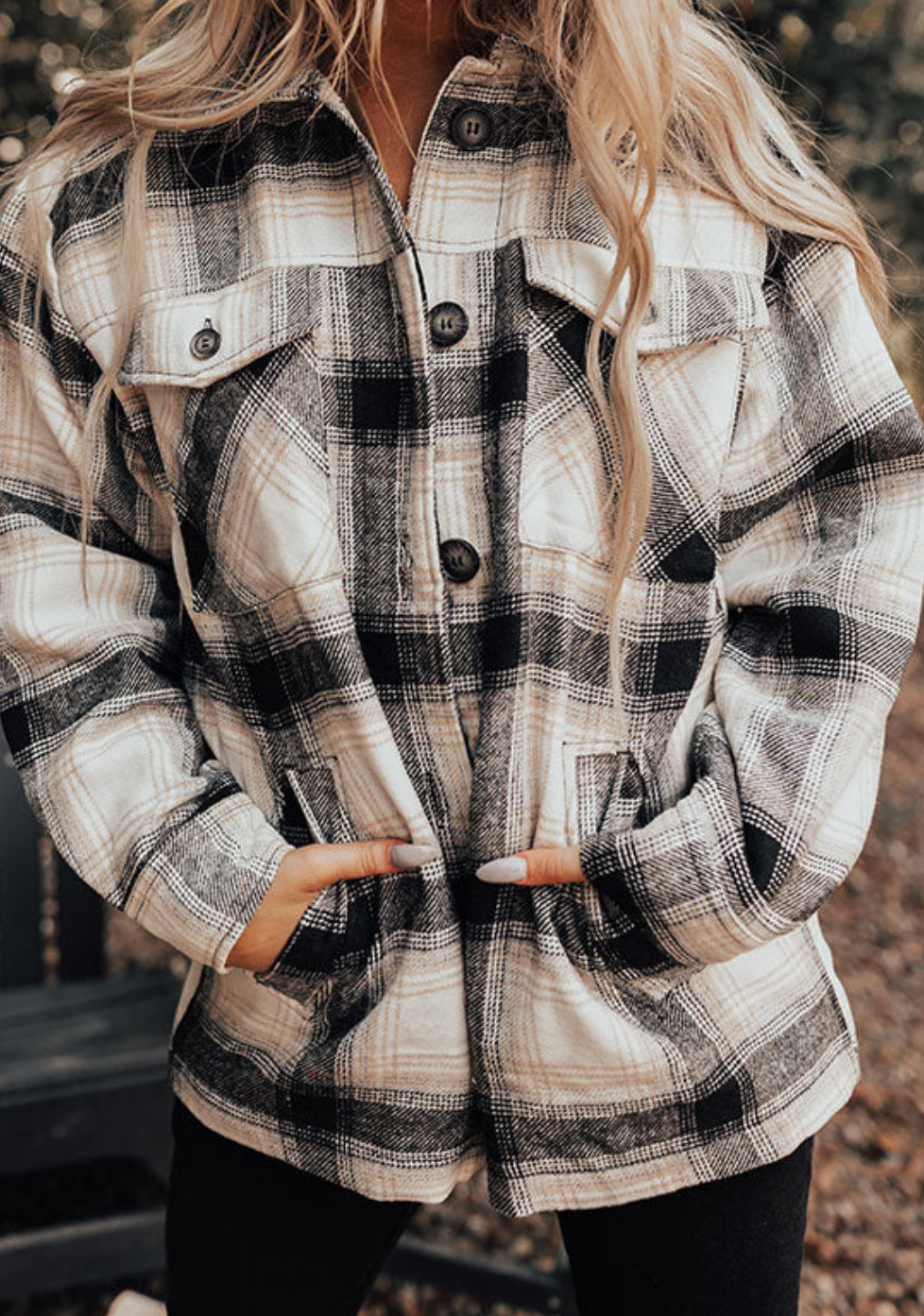 Plaid Button Up Jacket with Sherpa Lining