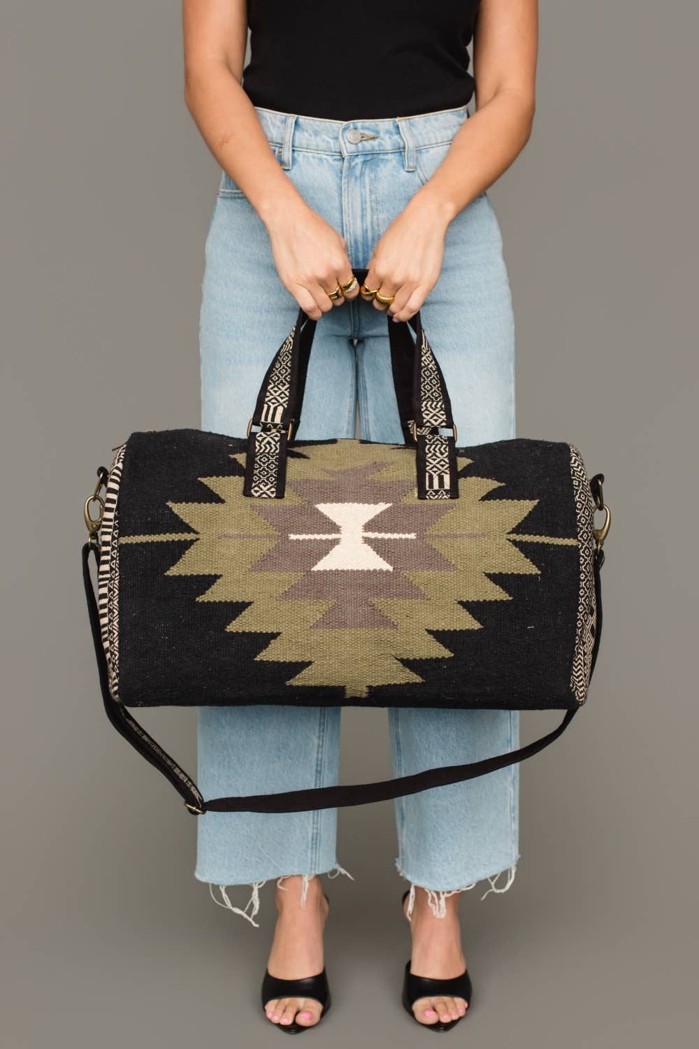 Black, Olive, Gray & Cream Western Duffel