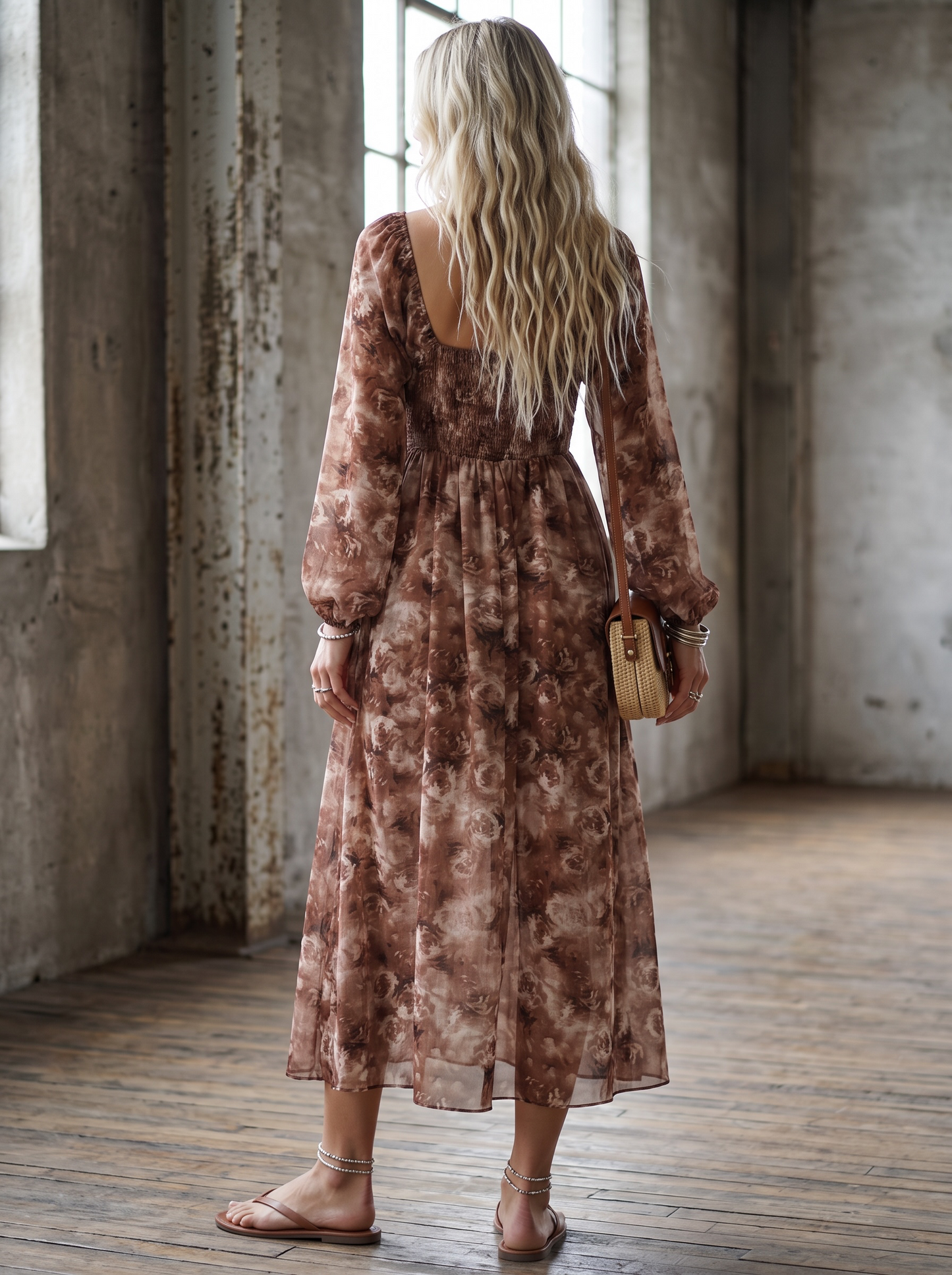 Promesa Floral Smocked Sweetheart Midi Dress