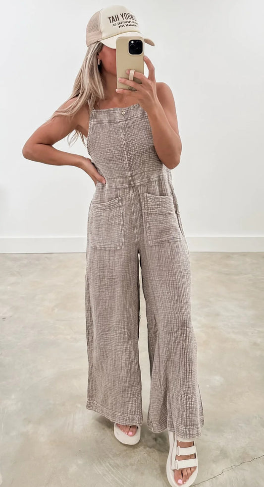 Easel Mushroom Textured Jumpsuit