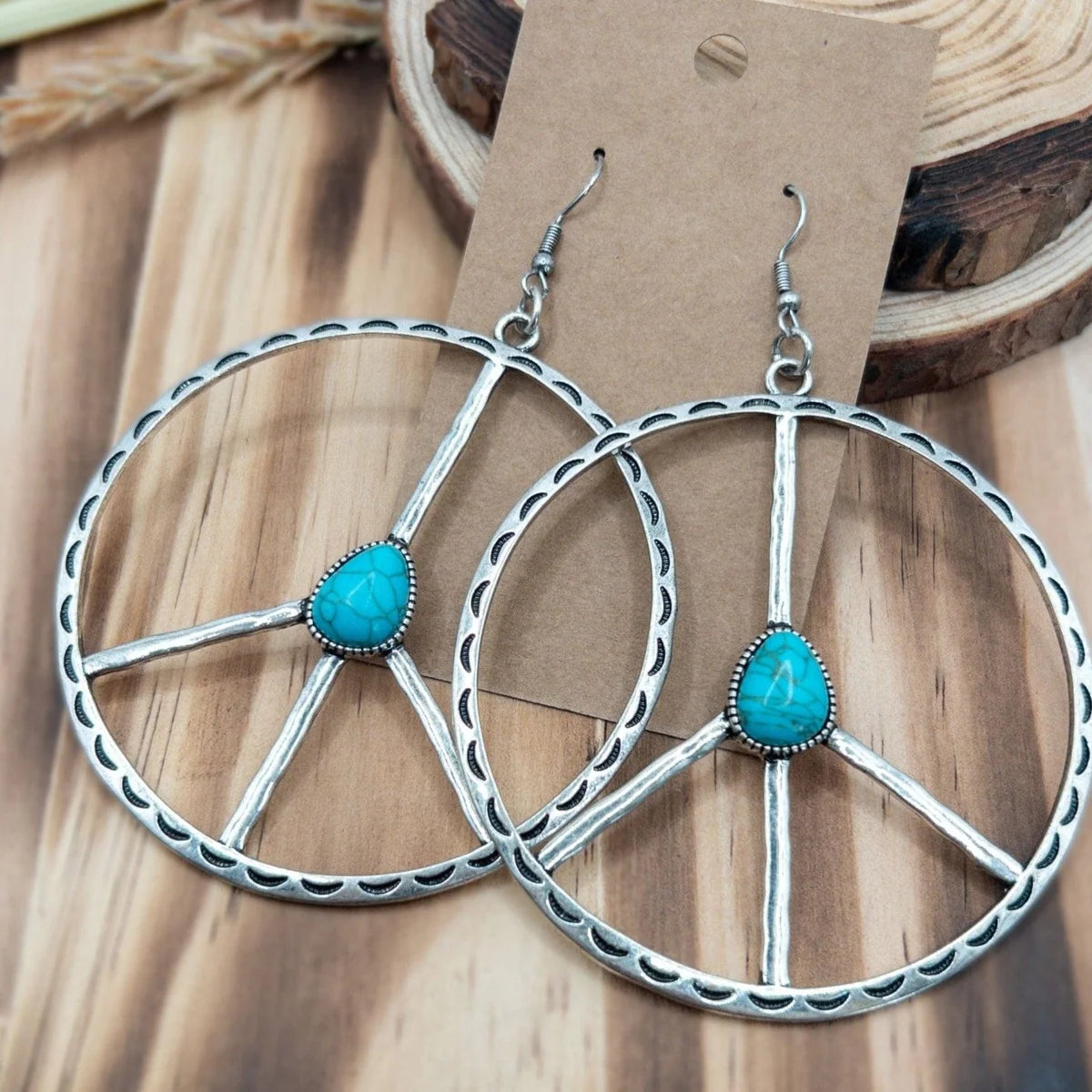 Peace Sign Turquoise Earrings