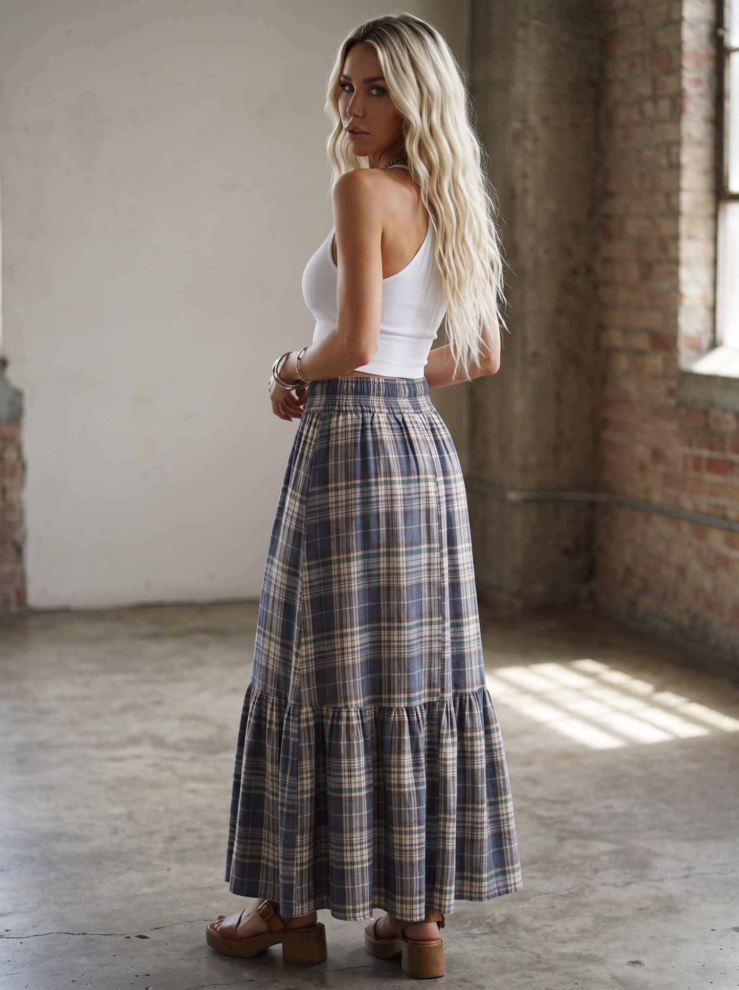 Plaid Button Down Maxi Skirt