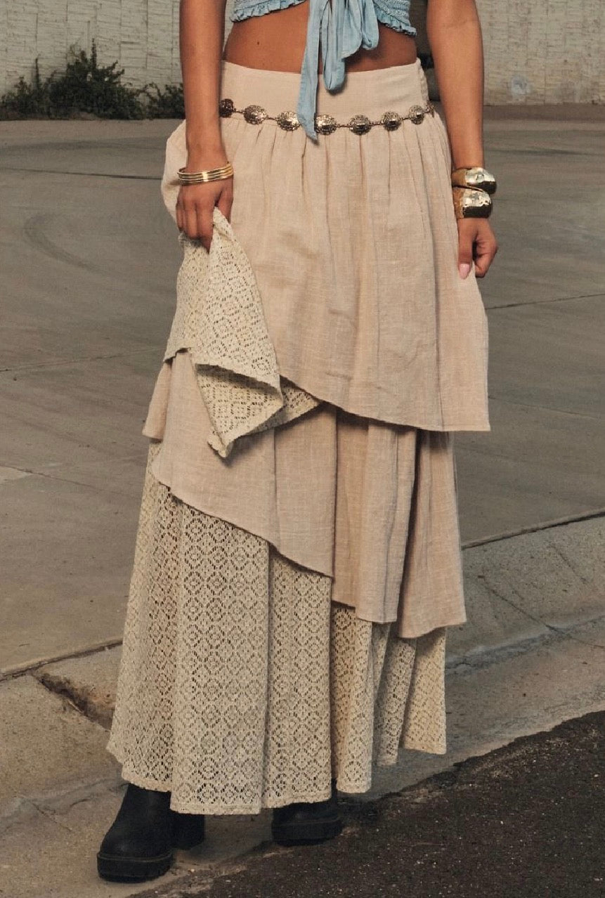 Promesa Gauze & Lace Maxi Skirt