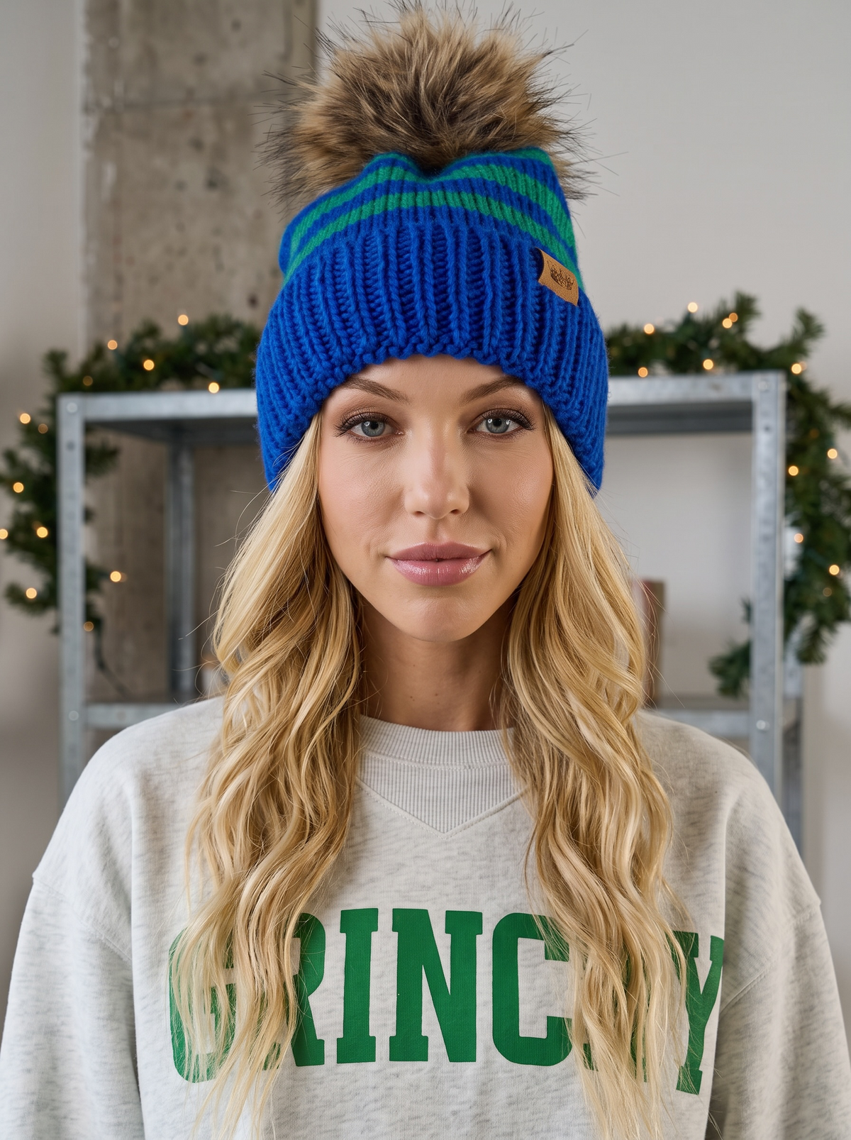 Striped Pom Pom Beanie