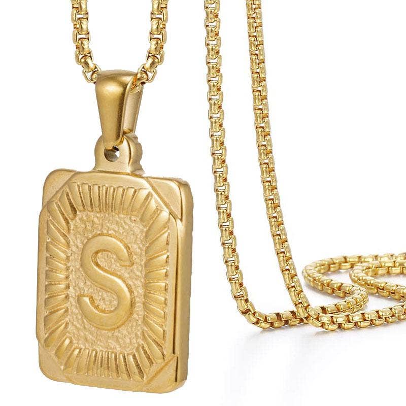 18K Gold Plated Stainless Steel Rectangle Initial Necklace
