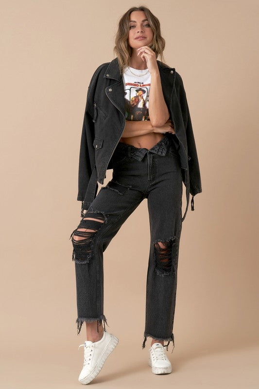 Flip Waist Straight Leg Jeans