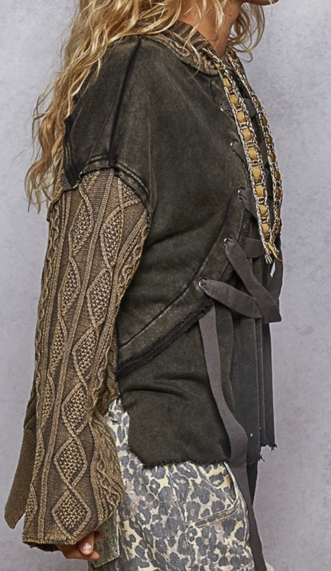 POL Lace Up Cable Hoodie