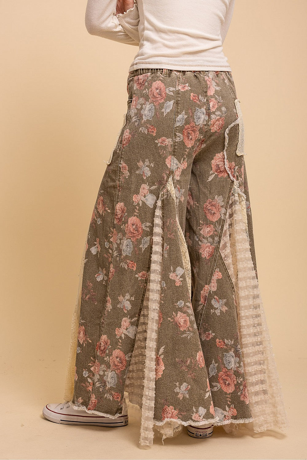 PREORDER - Floral Print Lace Panel Pants