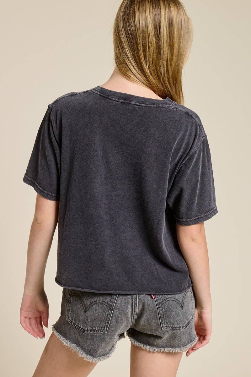 Free Bird Vintage Graphic Raw Hem Faux Crop Tee