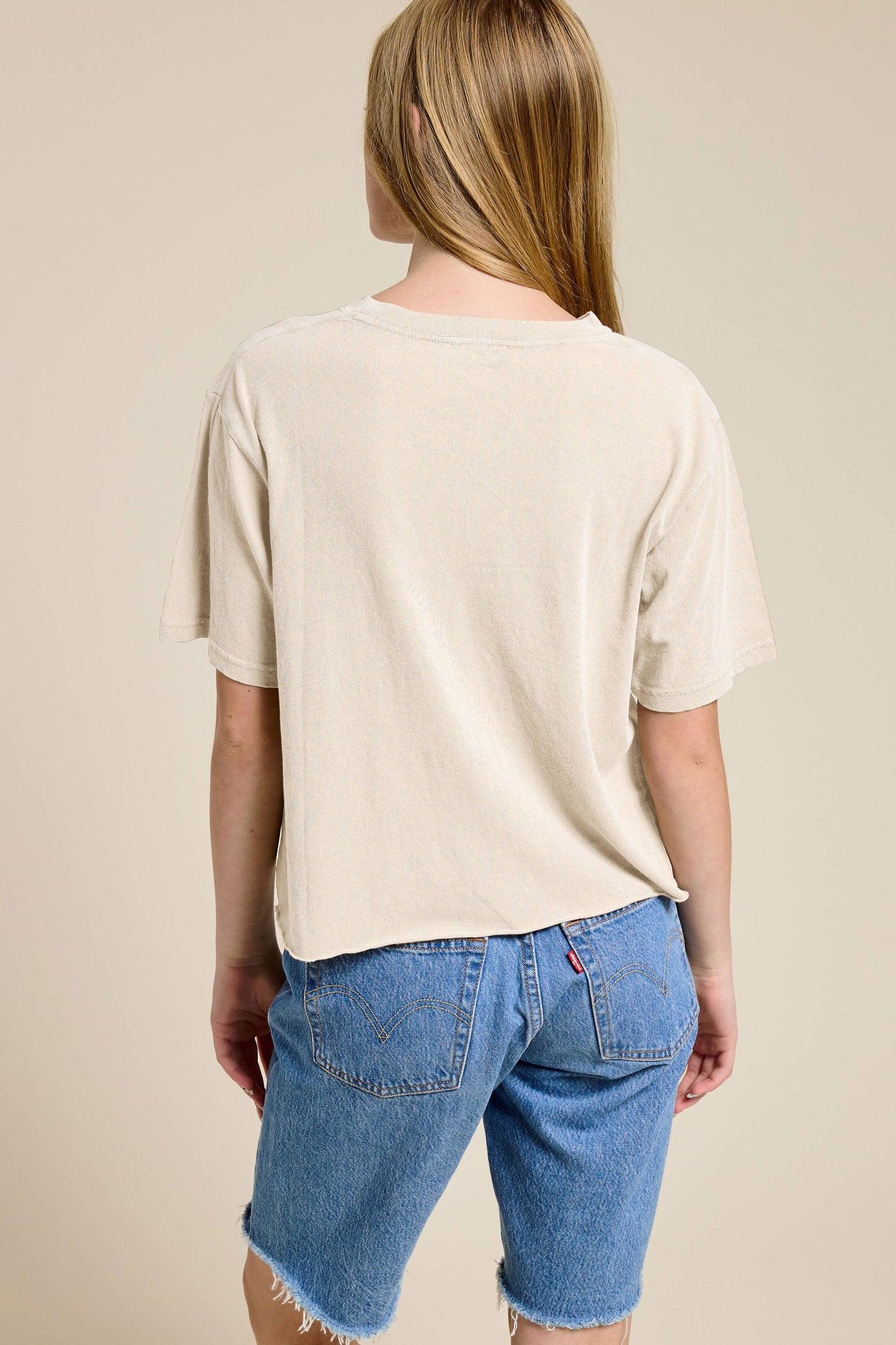 PUFF' Brush Peace Graphic Raw Hem Faux Crop Tee