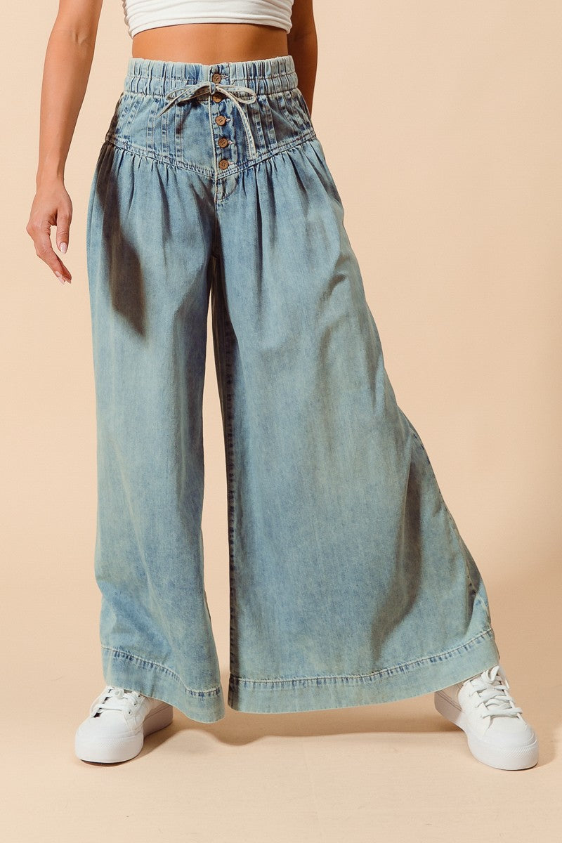 Wide Leg Drawstring Waist Jeans