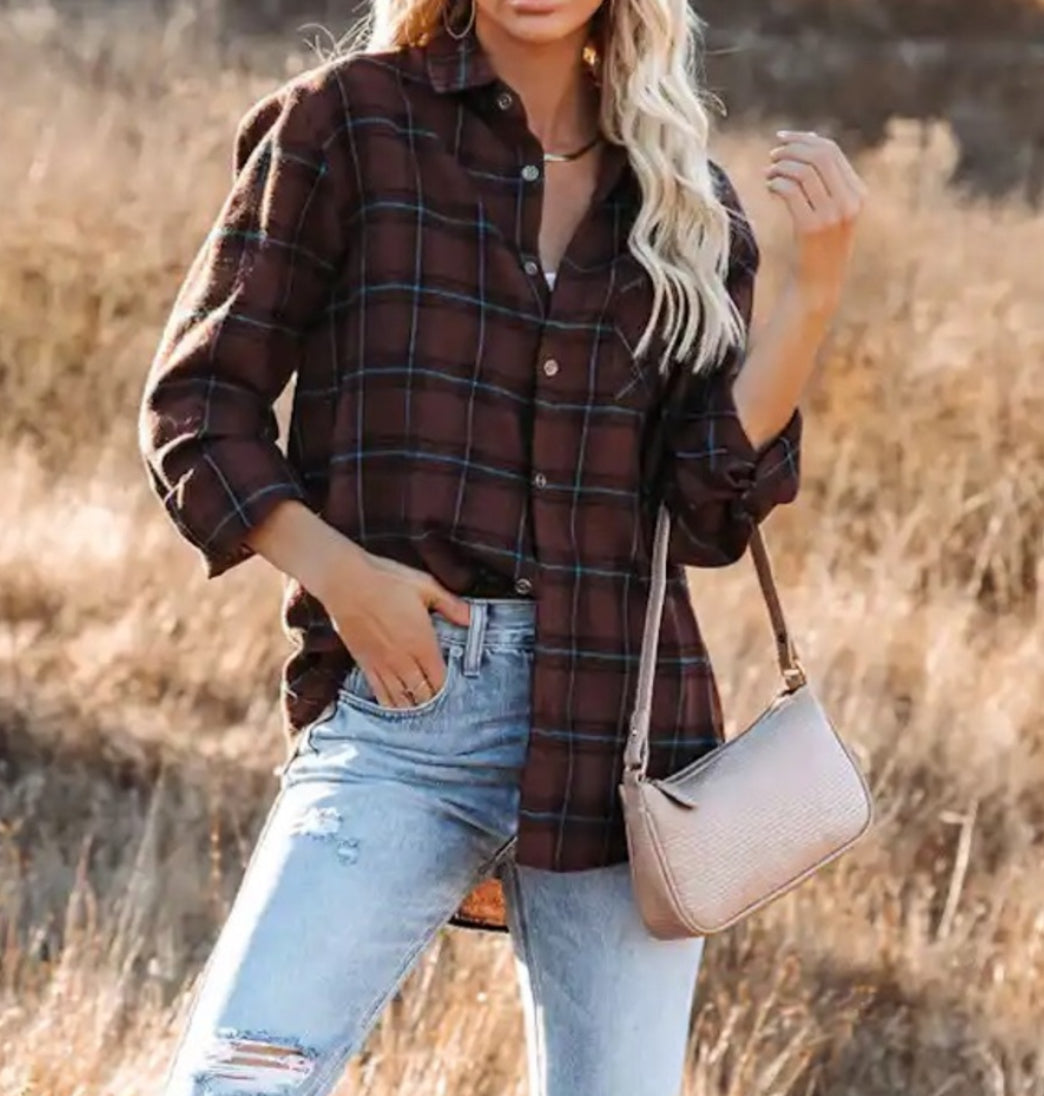La Miel Plaid Button Down Top