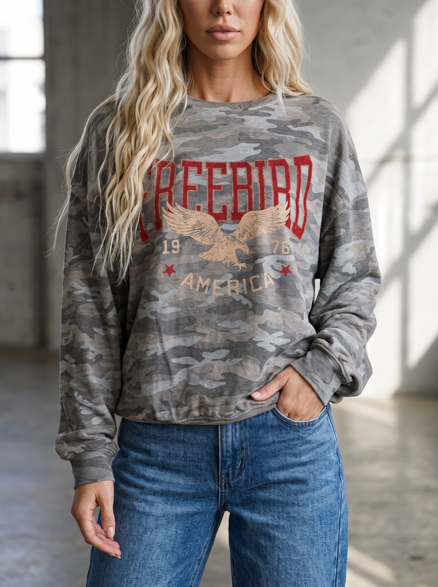 Free Bird Camo Terry Pullover