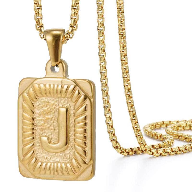 18K Gold Plated Stainless Steel Rectangle Initial Necklace