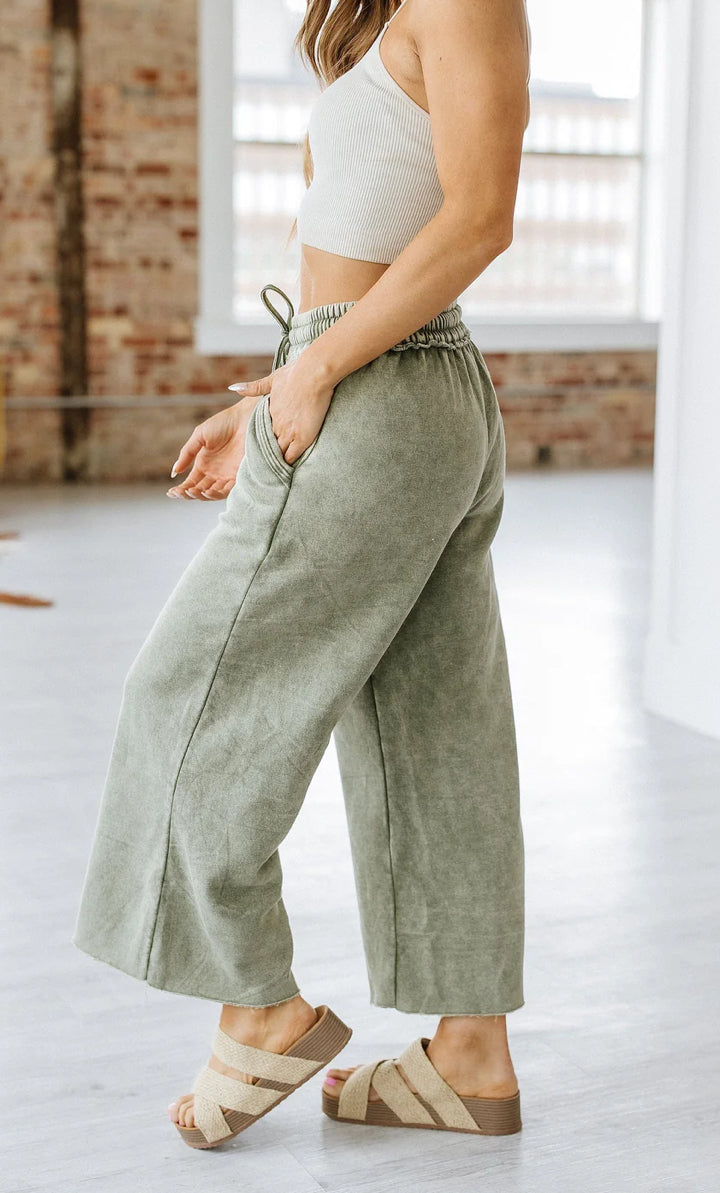 Washed Cropped Wide Leg Sweats