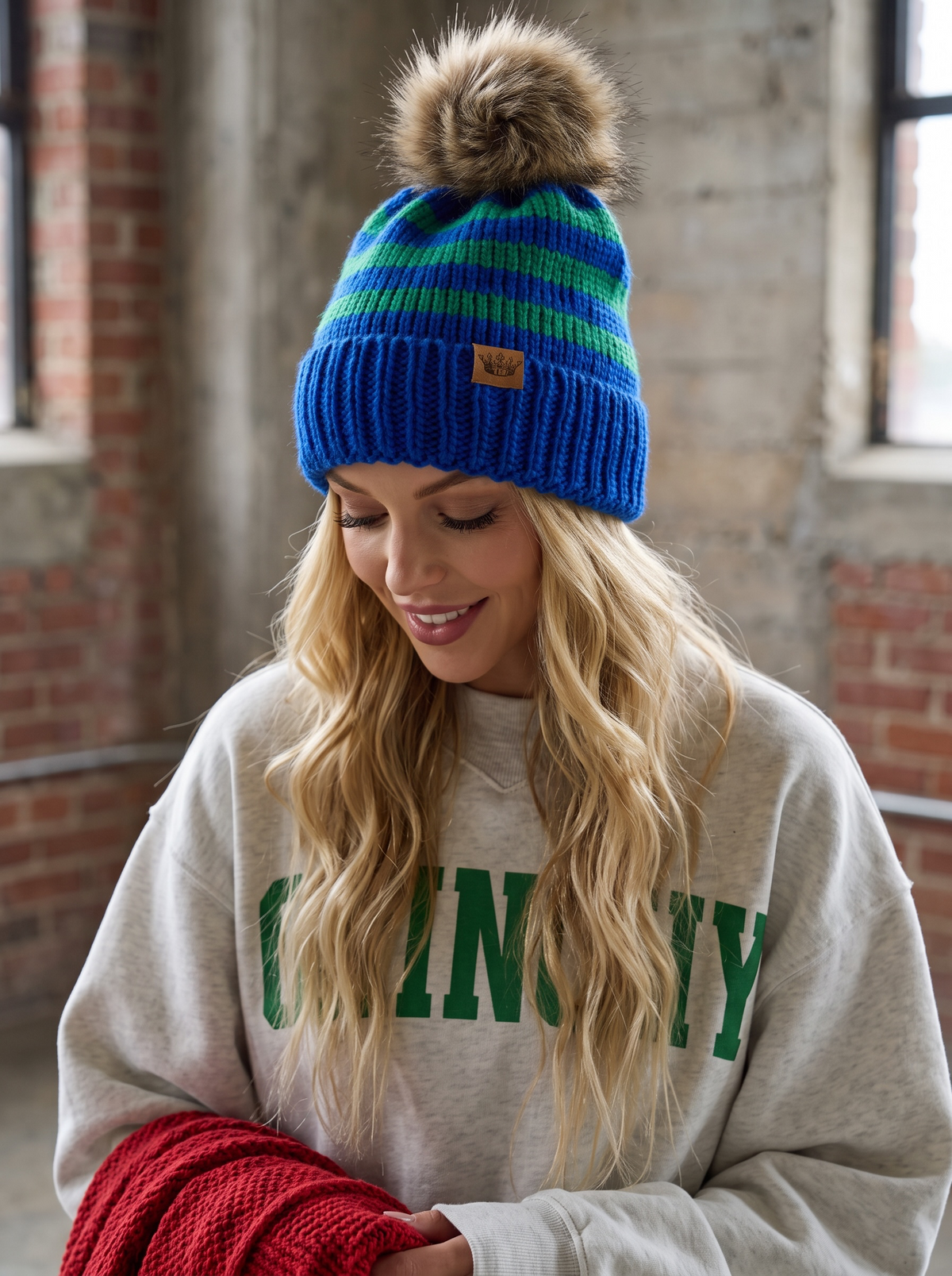 Striped Pom Pom Beanie