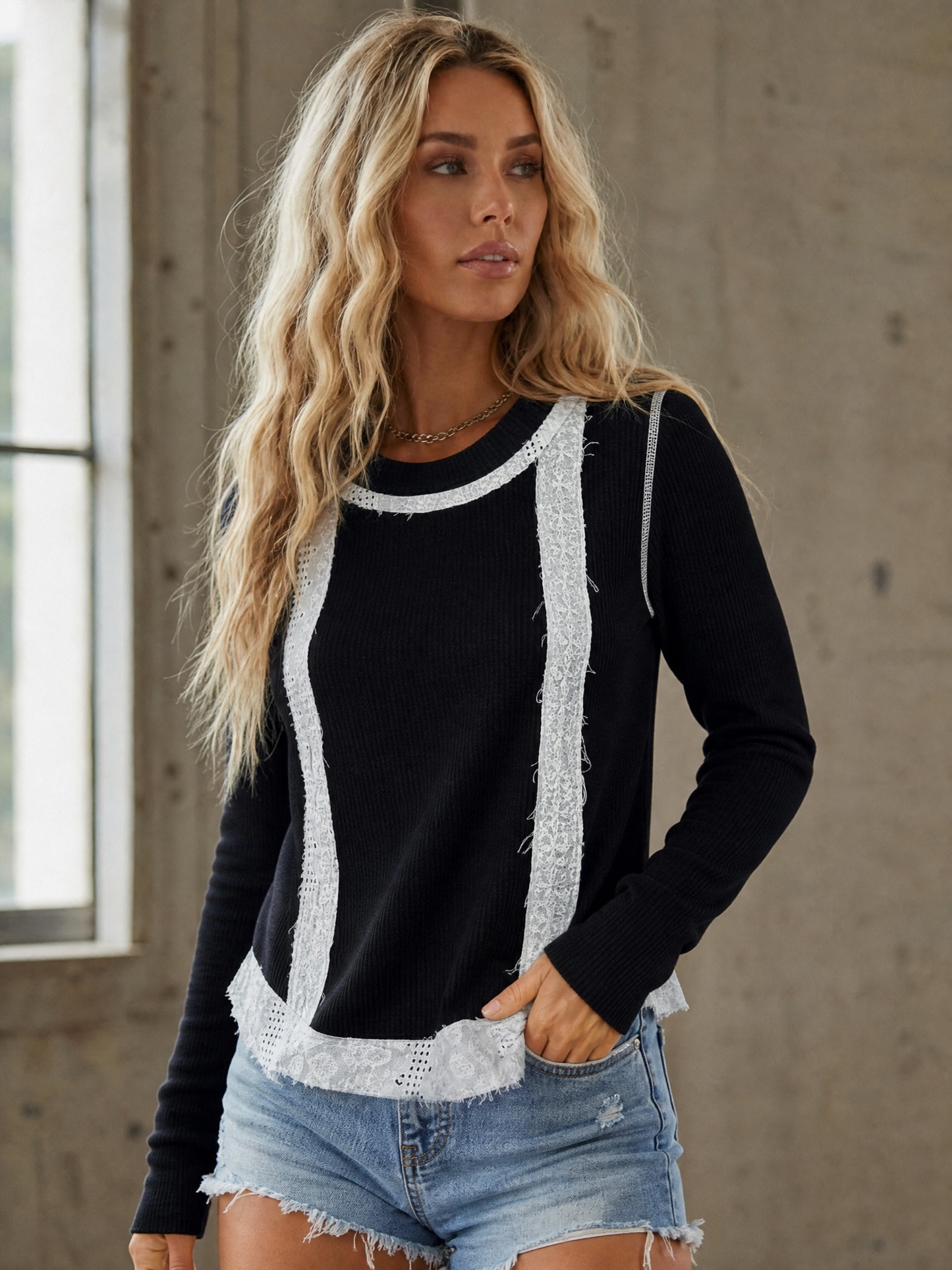POL Crochet Ribbed Top