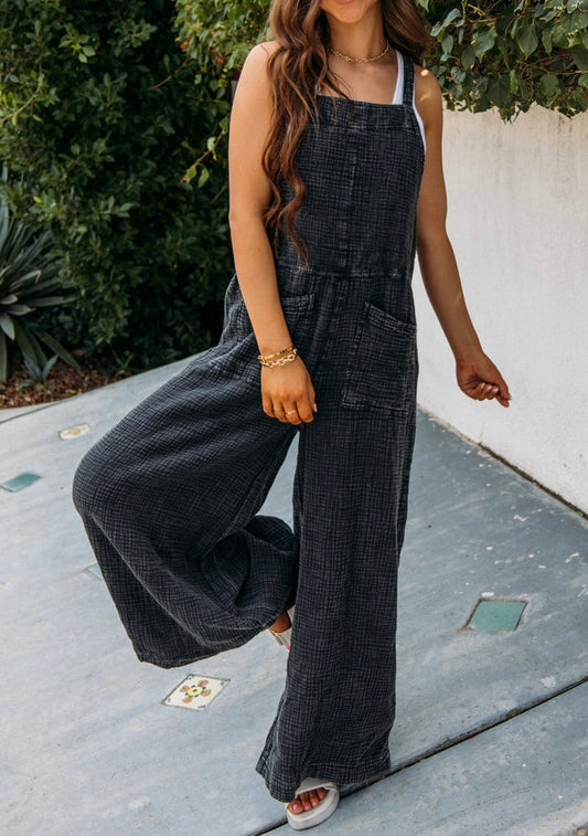 Textured Wide Leg Jumpsuit