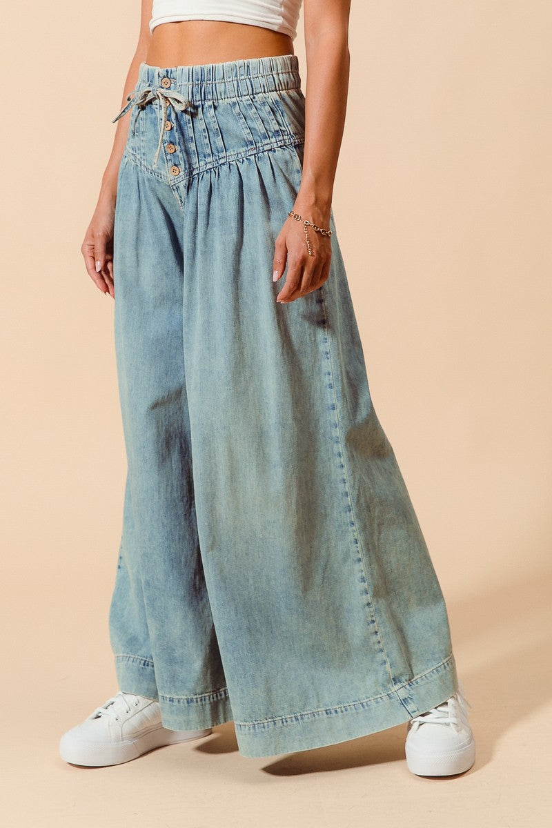 Wide Leg Drawstring Waist Jeans