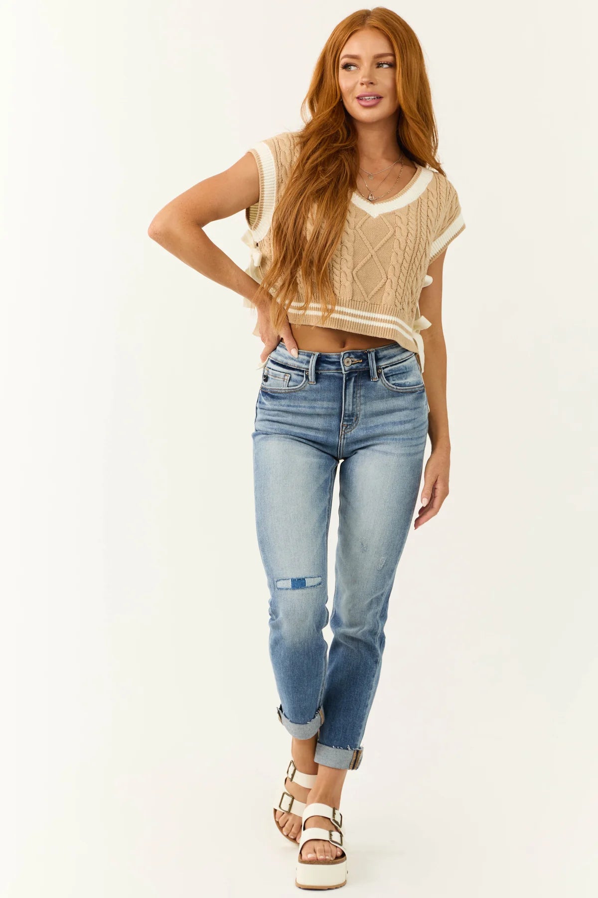 Kancan High Rise Cuffed Straight Jeans