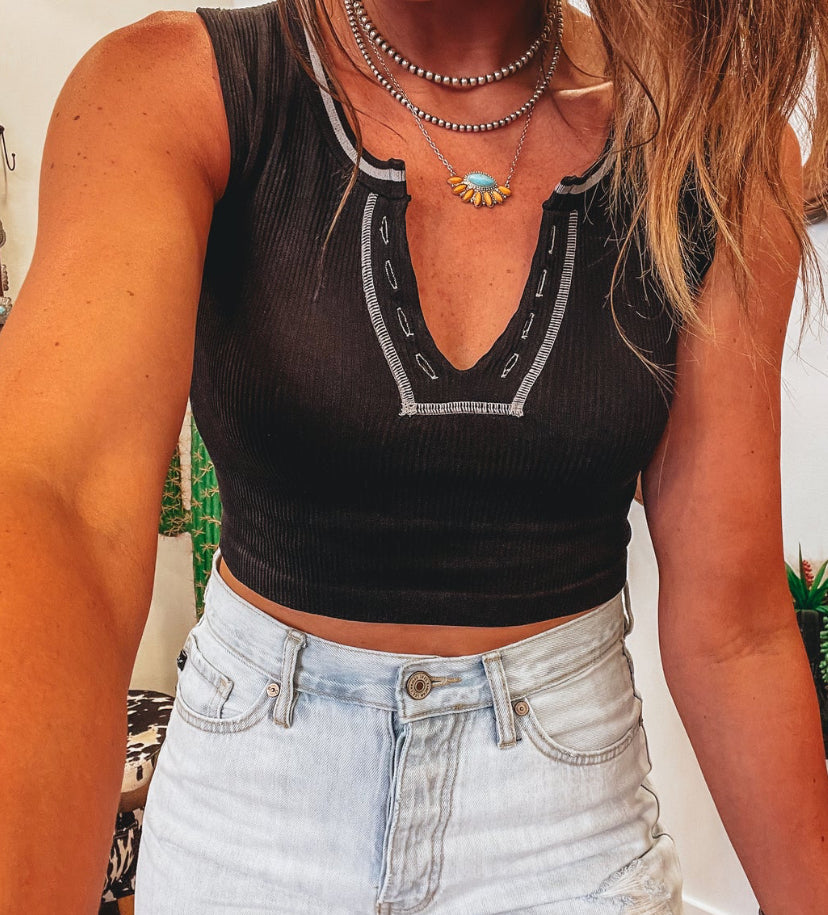 Contrast Stitch Crop Top