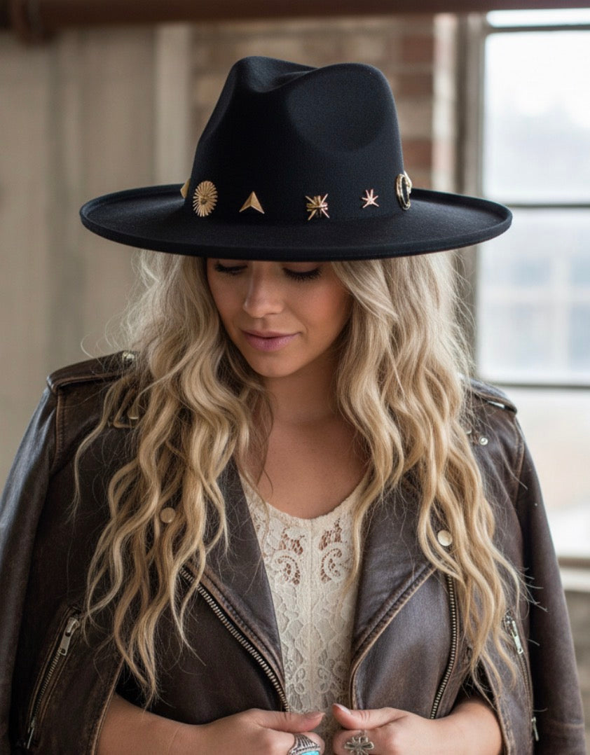 Mixed Metallic Charms Fedora Hat