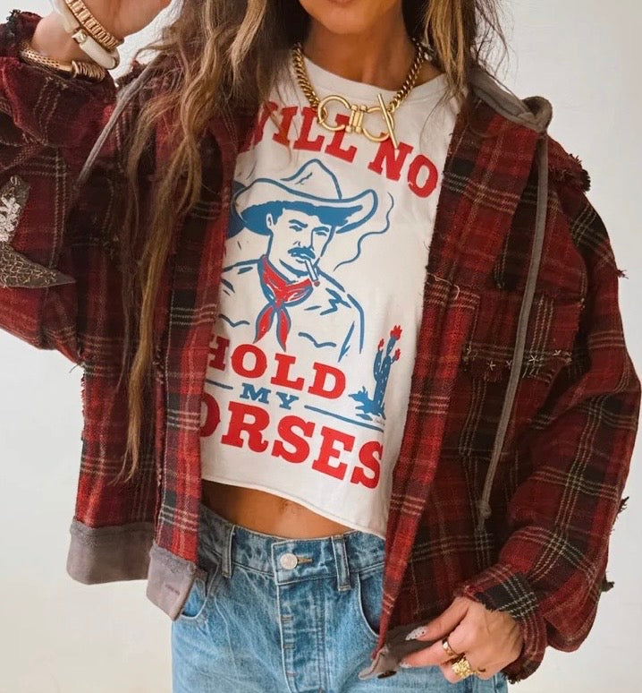 POL Plaid Star Patch Hooded Jacket