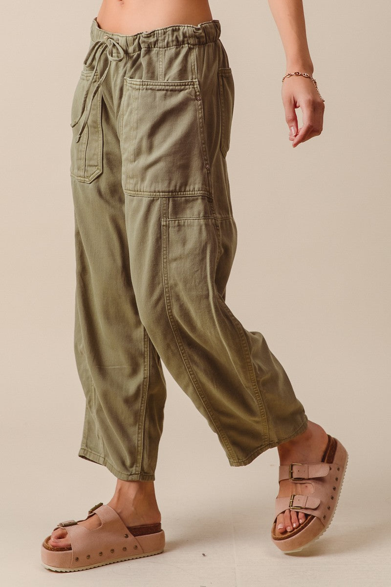 Mid Rise Barrel Wide Leg Pants