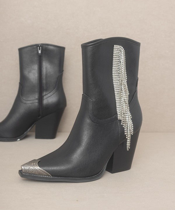 Oasis Society Rhinestone Fringe Booties