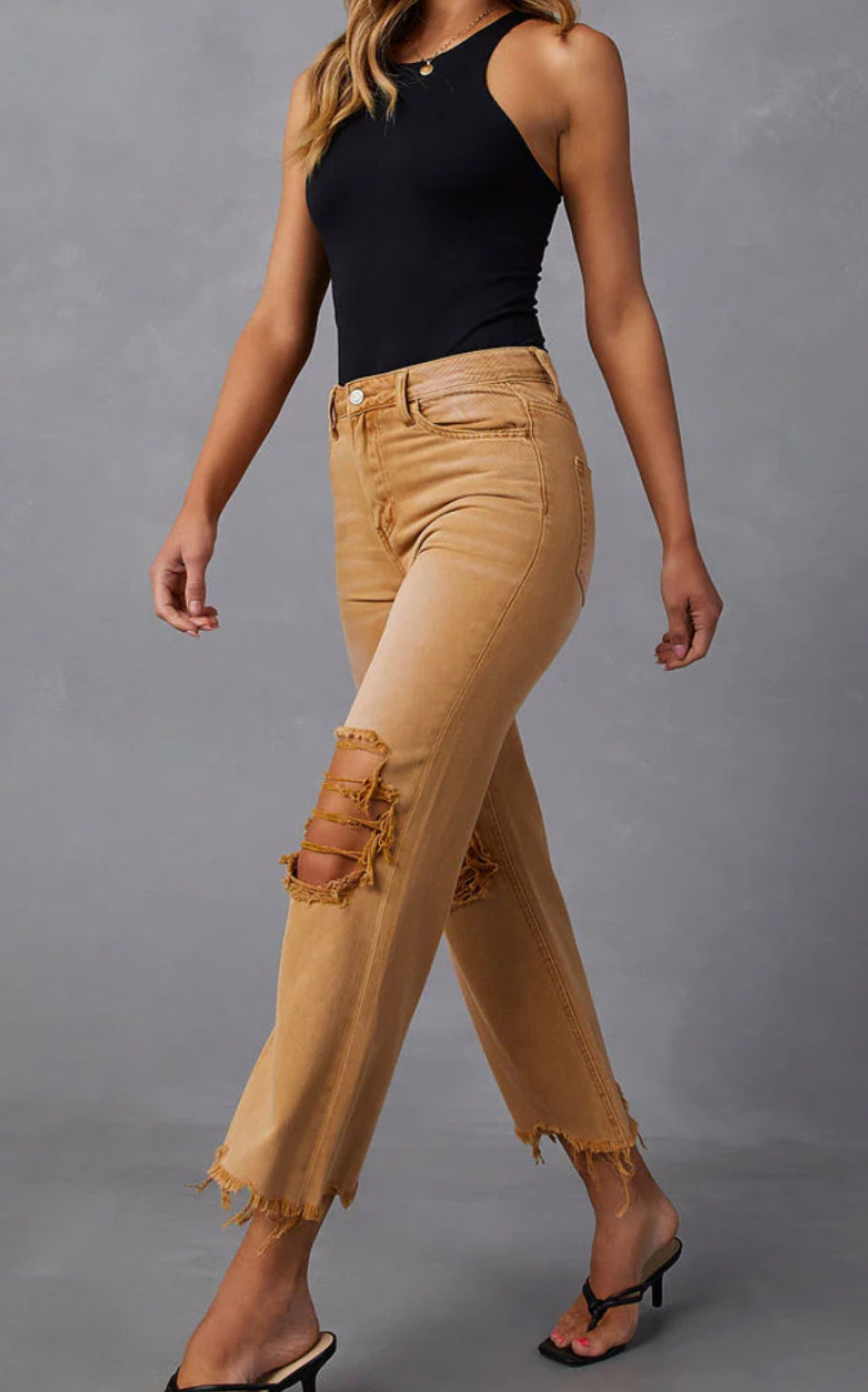 Vintage High Rise Distressed Flare Jeans