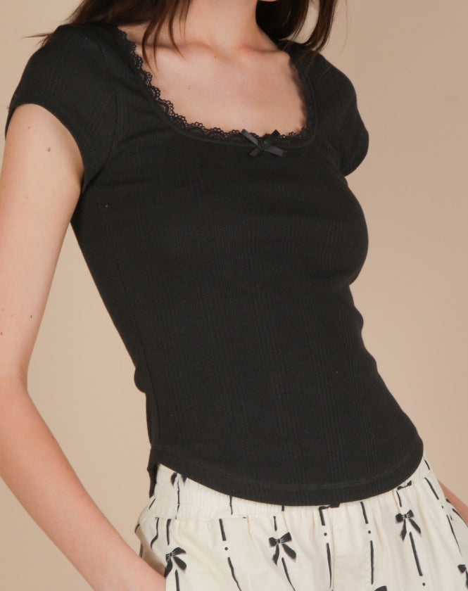 Very J Lace Trim Bow Top