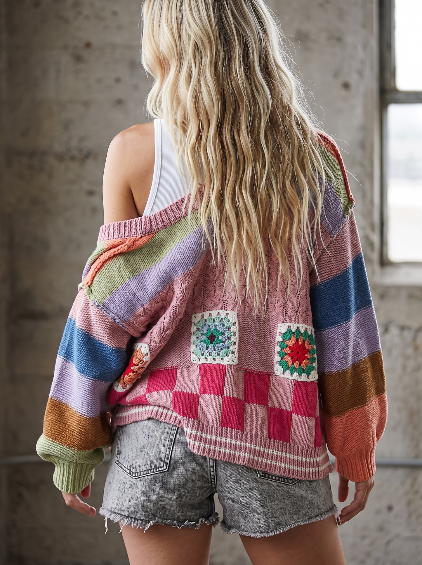 PREORDER - POL Chenille Granny Tile Cardigan