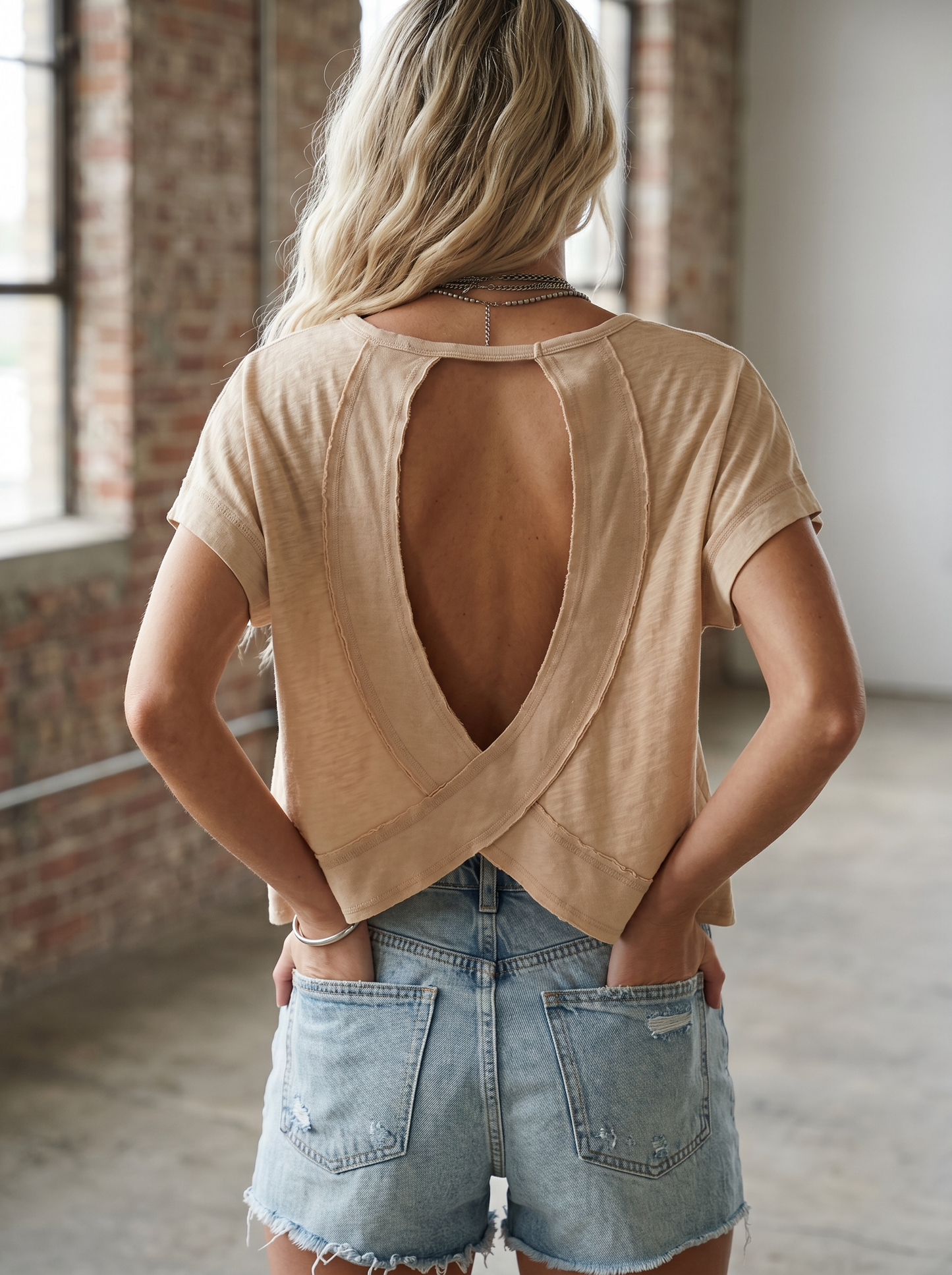 Washed Open Back Cropped Tee
