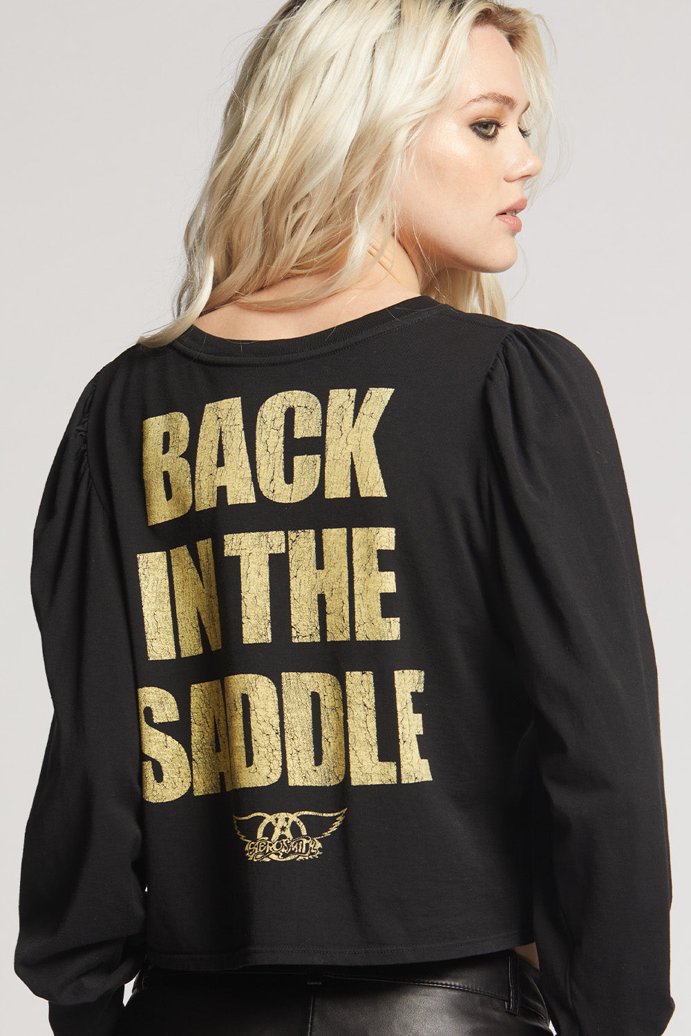 AEROSMITH BACK IN THE SADDLE PUFF SLEEVE TOP