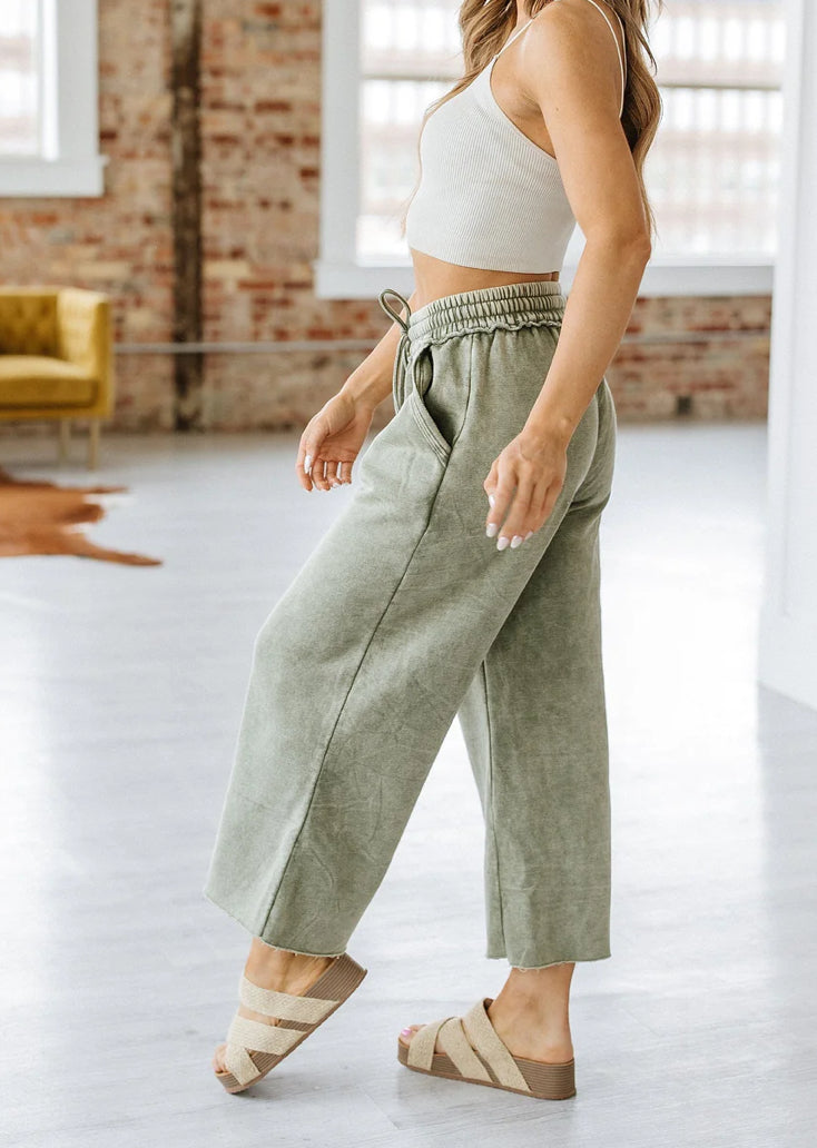 Washed Cropped Wide Leg Sweats